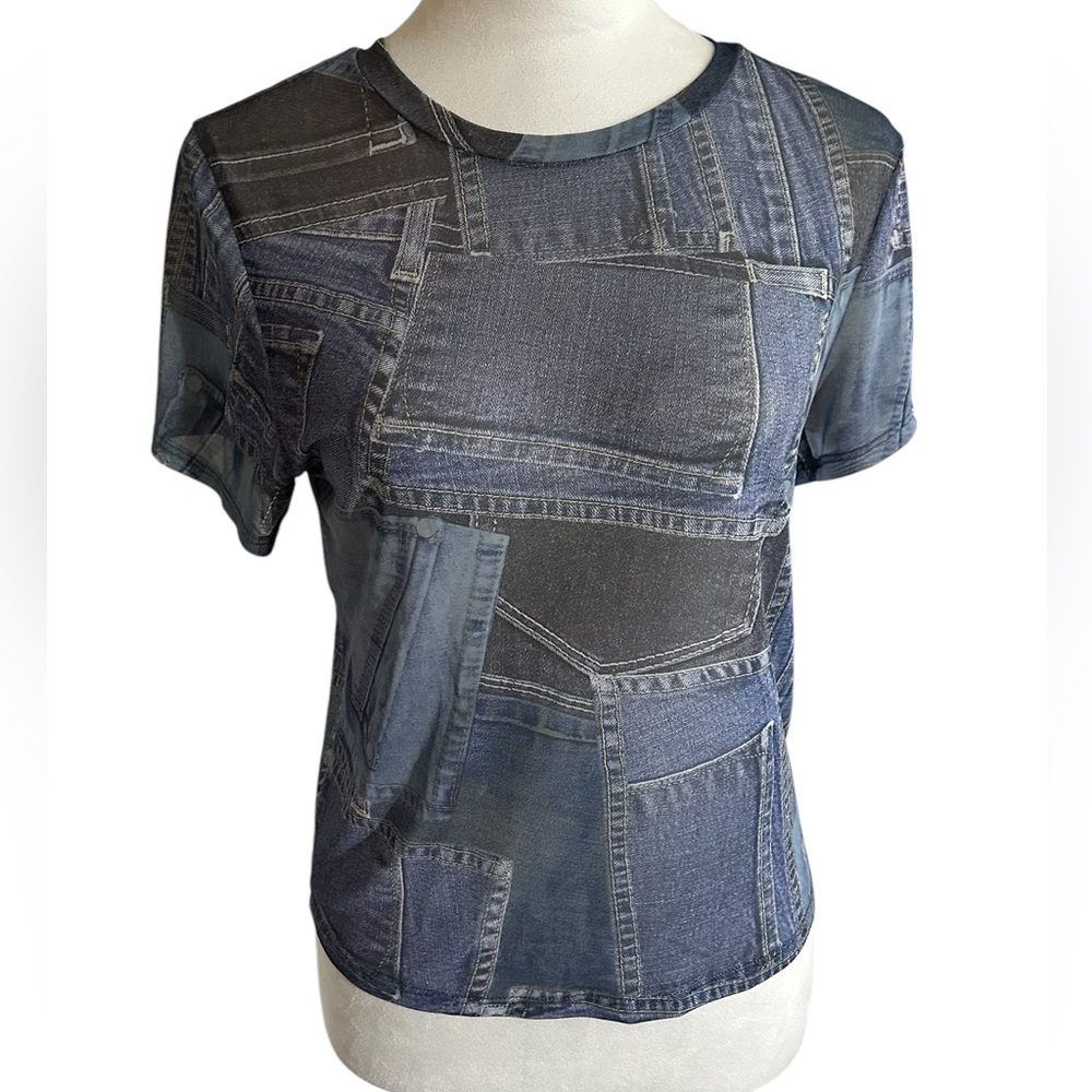 Cute Sweet Lilac Sheer Mesh Patchwork Print Women's Top